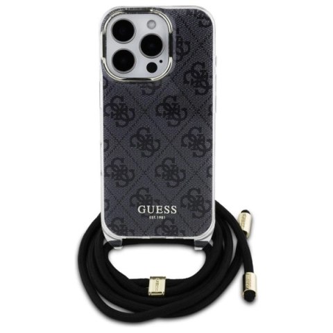Etui Guess Crossbody Cord 4G Print ze smyczą na iPhone 16 Pro - czarne Etui Guess Crossbody Cord 4G Print ze smyczą na iPhone 16 Pro - czarne