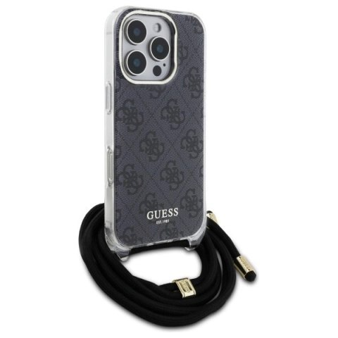 Etui Guess Crossbody Cord 4G Print ze smyczą na iPhone 16 Pro - czarne Etui Guess Crossbody Cord 4G Print ze smyczą na iPhone 16 Pro - czarne