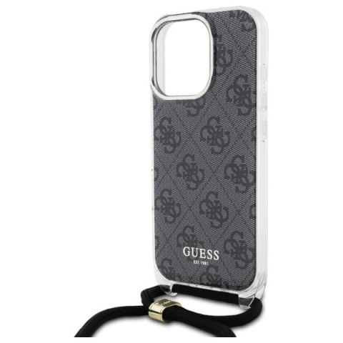 Etui Guess Crossbody Cord 4G Print ze smyczą na iPhone 16 Pro - czarne Etui Guess Crossbody Cord 4G Print ze smyczą na iPhone 16 Pro - czarne