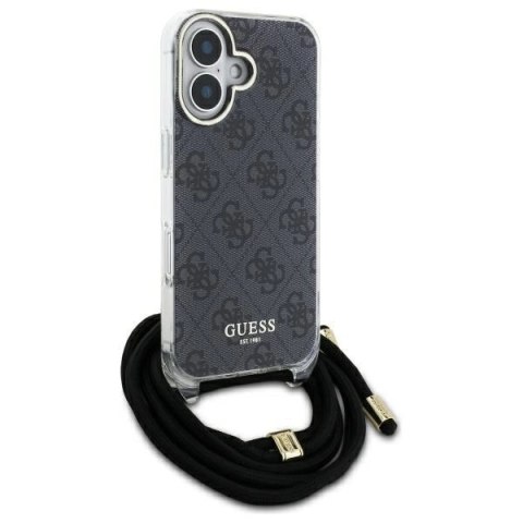 Etui Guess Crossbody Cord 4G Print ze smyczą na iPhone 16 Pro - czarne Etui Guess Crossbody Cord 4G Print ze smyczą na iPhone 16 Pro - czarne