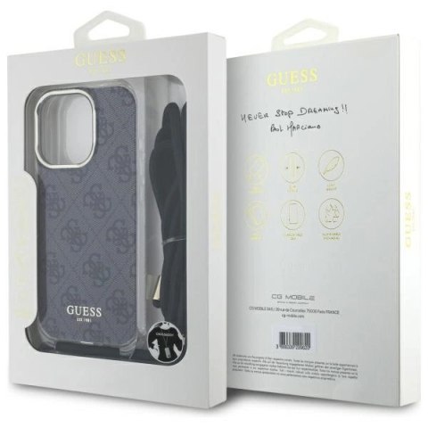 Etui Guess Crossbody Cord 4G Print ze smyczą na iPhone 16 Pro - czarne Etui Guess Crossbody Cord 4G Print ze smyczą na iPhone 16 Pro - czarne