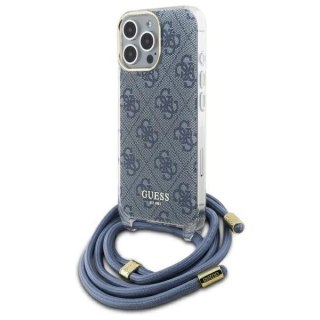 Etui Guess Crossbody Cord 4G Print ze smyczą na iPhone 16 Pro - niebieskie