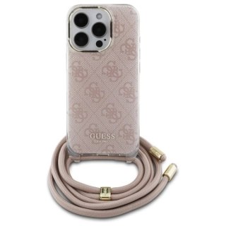 Etui Guess Crossbody Cord 4G Print ze smyczą na iPhone 16 Pro - różowe