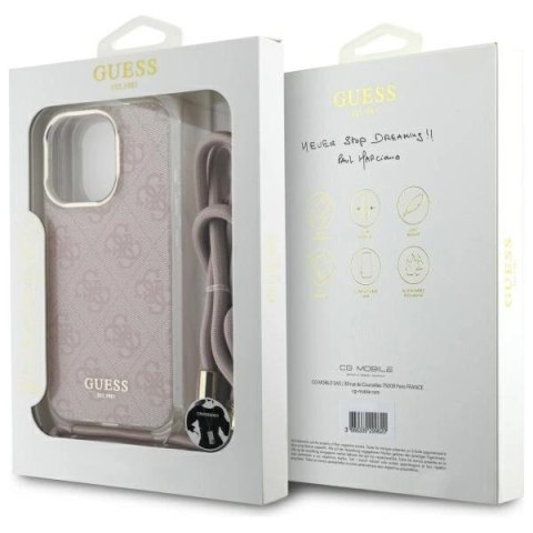 Etui Guess Crossbody Cord 4G Print ze smyczą na iPhone 16 Pro - różowe Etui Guess Crossbody Cord 4G Print ze smyczą na iPhone 16 Pro - różowe