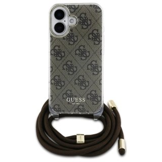 Etui Guess Crossbody Cord 4G Print ze smyczą na iPhone 16 - brązowe