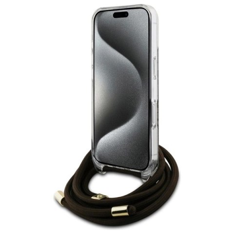 Etui Guess Crossbody Cord 4G Print ze smyczą na iPhone 16 - brązowe Etui Guess Crossbody Cord 4G Print ze smyczą na iPhone 16 - brązowe