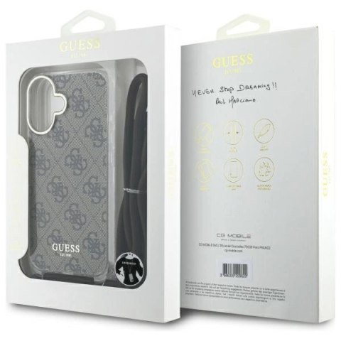 Etui Guess Crossbody Cord 4G Print ze smyczą na iPhone 16 - brązowe Etui Guess Crossbody Cord 4G Print ze smyczą na iPhone 16 - brązowe