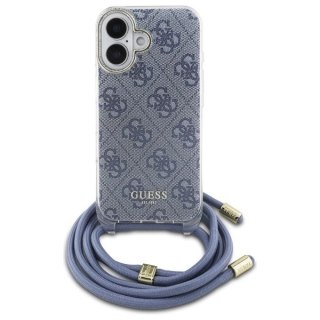 Etui Guess Crossbody Cord 4G Print ze smyczą na iPhone 16 - niebieskie