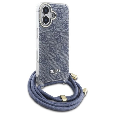 Etui Guess Crossbody Cord 4G Print ze smyczą na iPhone 16 - niebieskie Etui Guess Crossbody Cord 4G Print ze smyczą na iPhone 16 - niebieskie