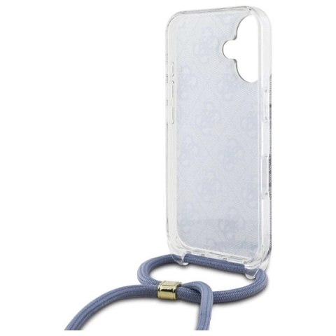 Etui Guess Crossbody Cord 4G Print ze smyczą na iPhone 16 - niebieskie Etui Guess Crossbody Cord 4G Print ze smyczą na iPhone 16 - niebieskie
