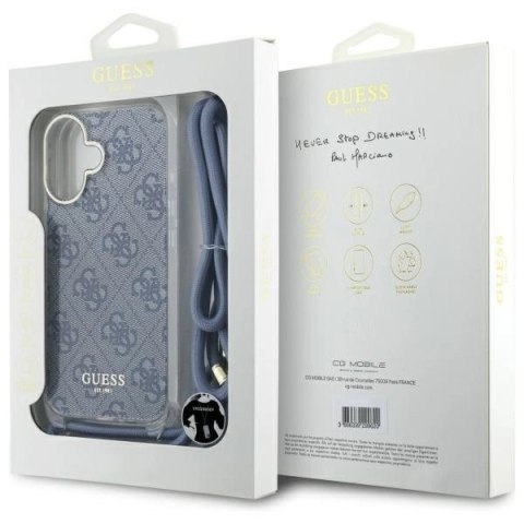 Etui Guess Crossbody Cord 4G Print ze smyczą na iPhone 16 - niebieskie Etui Guess Crossbody Cord 4G Print ze smyczą na iPhone 16 - niebieskie