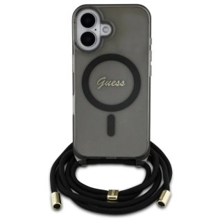 Etui Guess Crossbody Cord Script MagSafe na iPhone 16 - czarne