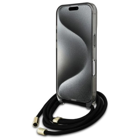 Etui Guess Crossbody Cord Script MagSafe na iPhone 16 - czarne Etui Guess Crossbody Cord Script MagSafe na iPhone 16 - czarne