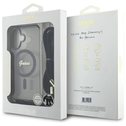 Etui Guess Crossbody Cord Script MagSafe na iPhone 16 - czarne Etui Guess Crossbody Cord Script MagSafe na iPhone 16 - czarne