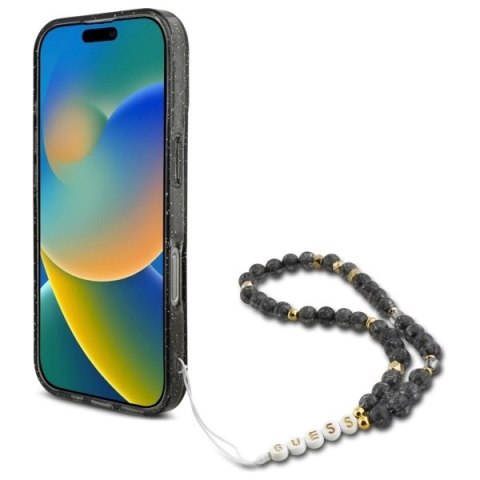 Etui Guess IML Glitter With Pearl Strap MagSafe na iPhone 16 Pro Max - czarne Etui Guess IML Glitter With Pearl Strap MagSafe na iPhone 16 Pro Max - czarne