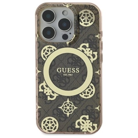 Etui Guess IML Peony On 4G Background MagSafe na iPhone 16 Pro Max - brązowe