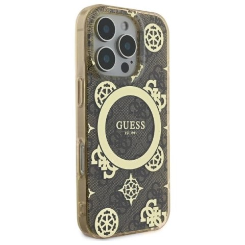 Etui Guess IML Peony On 4G Background MagSafe na iPhone 16 Pro Max - brązowe