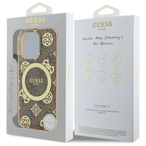 Etui Guess IML Peony On 4G Background MagSafe na iPhone 16 Pro Max - brązowe