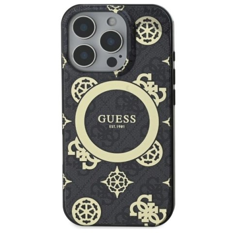 Etui Guess IML Peony On 4G Background MagSafe na iPhone 16 Pro Max - czarne