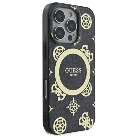 Etui Guess IML Peony On 4G Background MagSafe na iPhone 16 Pro Max - czarne