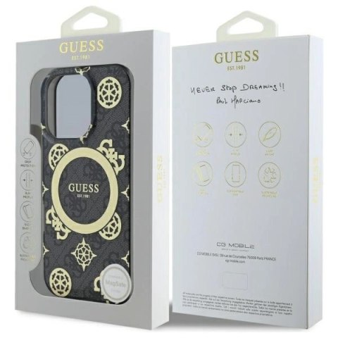 Etui Guess IML Peony On 4G Background MagSafe na iPhone 16 Pro Max - czarne