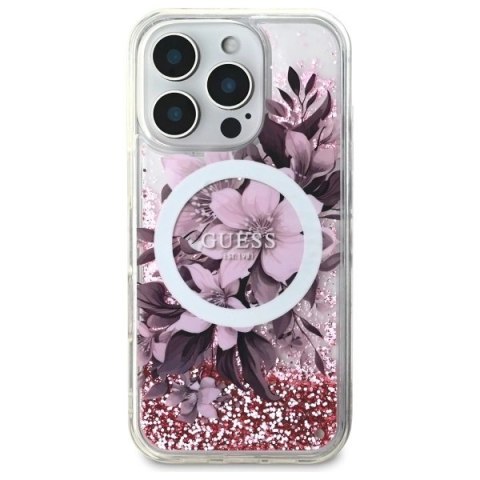 Etui Guess Liquid Glitter Flower MagSafe na iPhone 16 Pro Max - różowe Etui Guess Liquid Glitter Flower MagSafe na iPhone 16 Pro Max - różowe