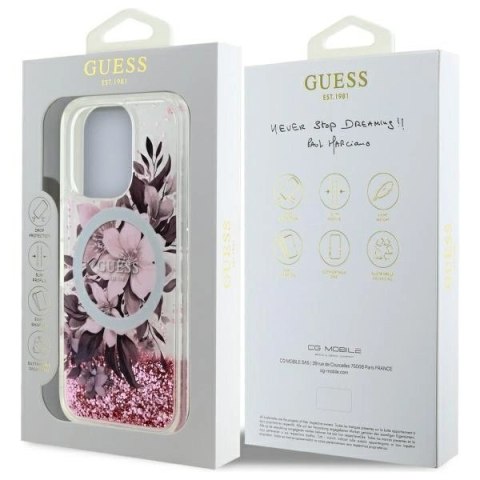 Etui Guess Liquid Glitter Flower MagSafe na iPhone 16 Pro Max - różowe Etui Guess Liquid Glitter Flower MagSafe na iPhone 16 Pro Max - różowe