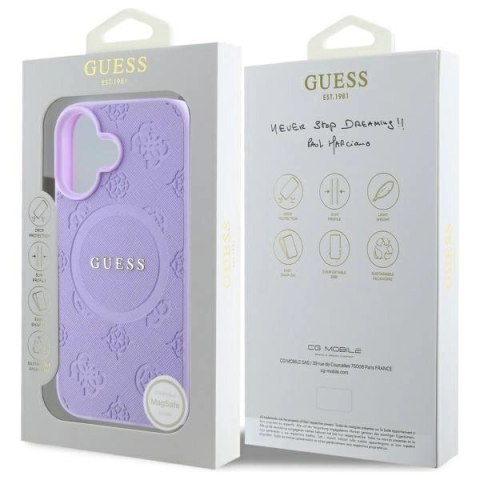 Etui Guess Saffiano Peony Classic Logo MagSafena iPhone 16 Plus - fioletowe Etui Guess Saffiano Peony Classic Logo MagSafena iPhone 16 Plus - fioletowe