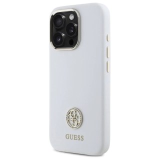 Etui Guess Silicone Logo Strass 4G na iPhone 16 Pro Max - białe