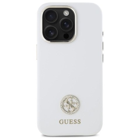 Etui Guess Silicone Logo Strass 4G na iPhone 16 Pro - białe