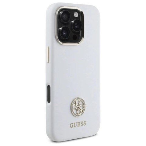 Etui Guess Silicone Logo Strass 4G na iPhone 16 Pro - białe