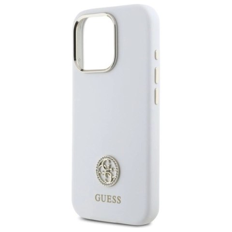 Etui Guess Silicone Logo Strass 4G na iPhone 16 Pro - białe