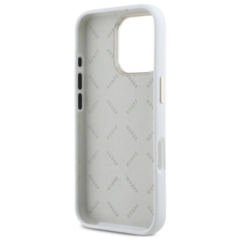 Etui Guess Silicone Logo Strass 4G na iPhone 16 Pro - białe