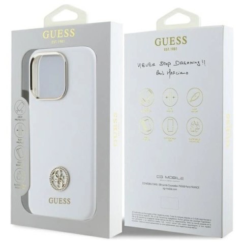 Etui Guess Silicone Logo Strass 4G na iPhone 16 Pro - białe