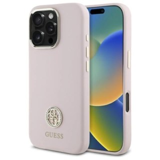 Etui Guess Silicone Logo Strass 4G na iPhone 16 Pro - jasnoróżowe