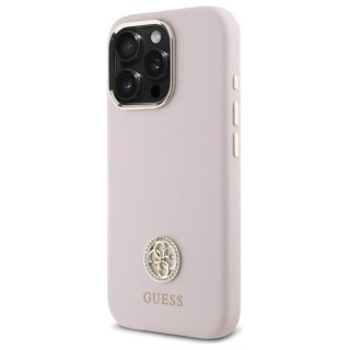Etui Guess Silicone Logo Strass 4G na iPhone 16 Pro - jasnoróżowe