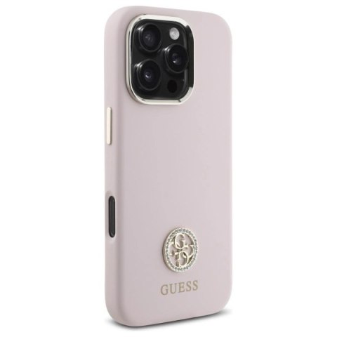 Etui Guess Silicone Logo Strass 4G na iPhone 16 Pro - jasnoróżowe Etui Guess Silicone Logo Strass 4G na iPhone 16 Pro - jasnoróżowe