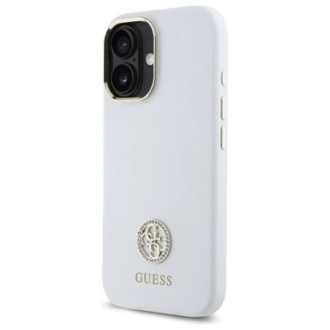 Etui Guess Silicone Logo Strass 4G na iPhone 16 - białe Etui Guess Silicone Logo Strass 4G na iPhone 16 - białe