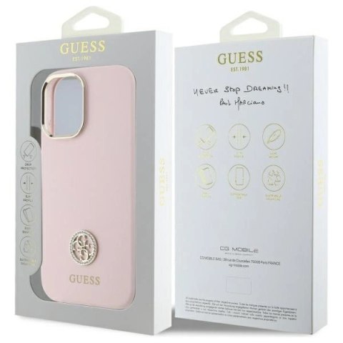 Etui Guess Silicone Logo Strass 4G na iPhone 16 - jasnoróżowe Etui Guess Silicone Logo Strass 4G na iPhone 16 - jasnoróżowe