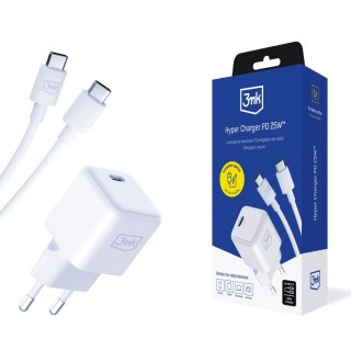 Ładowarka sieciowa 3mk Hyper Charger PD GaN 25W z kablem USB-C - biała