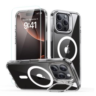 Zestaw etui ESR Classic Hybrid Kickstand Halolock MagSafe z podstawką + szkło hartowane na iPhone 16 Pro - przezroczyste