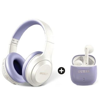 Zestaw słuchawek Guess nauszne Bluetooth + TWS fioletowe