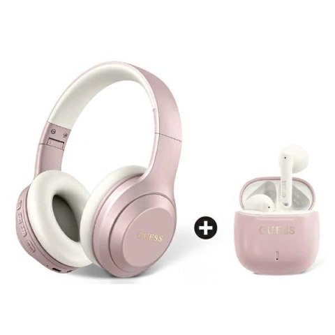 Zestaw słuchawek Guess nauszne Bluetooth + TWS różowe Zestaw słuchawek Guess nauszne Bluetooth + TWS różowe
