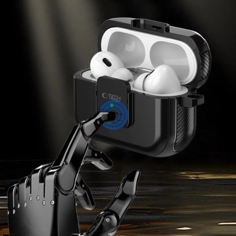 Etui Tech-Protect Defender Hook MagSafe z karabińczykiem na Apple AirPods Pro 1 / 2 - czarne