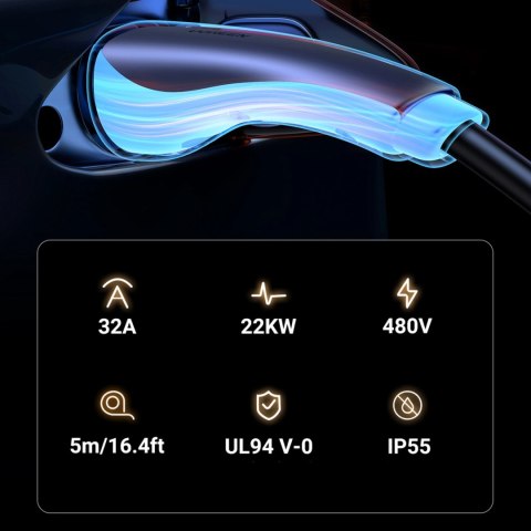 Kabel do ładowania samochodu elektrycznego Ugreen EV708 32A 22kW 5m IP55 - czarny Kabel do ładowania samochodu elektrycznego Ugreen EV708 32A 22kW 5m IP55 - czarny