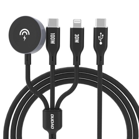 Kabel z ładowarką do Apple Watch Dudao A12Max+ PD 100W 3w1: USB-C Lightning 1,2m - czarny Kabel z ładowarką do Apple Watch Dudao A12Max+ PD 100W 3w1: USB-C Lightning 1,2m - czarny