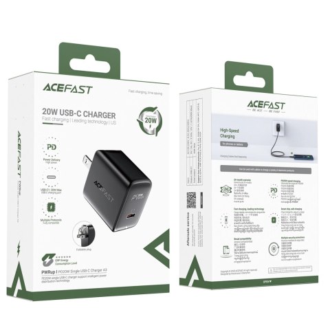 Ładowarka sieciowa Acefast A3 PD20W z USB-C z końcówką US - czarna Ładowarka sieciowa Acefast A3 PD20W z USB-C z końcówką US - czarna