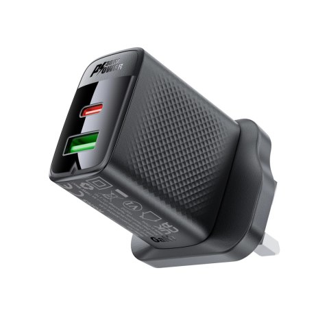 Ładowarka sieciowa Acefast A99 30W GaN USB-C + USB-A (UK) - czarna