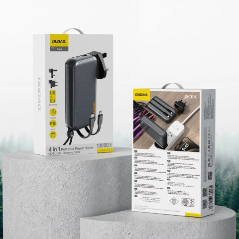 Ładowarka z powerbankiem Dudao K25 2in1 10000mAh z 3 wtyczkami - szara Ładowarka z powerbankiem Dudao K25 2in1 10000mAh z 3 wtyczkami - szara