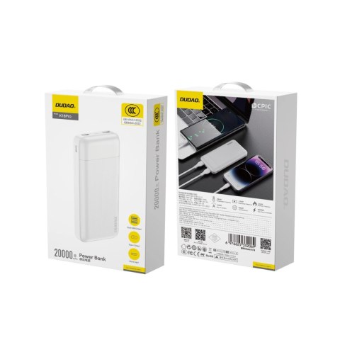 Powerbank Dudao K18 Pro 20000mAh USB-A / USB-C / Micro USB - biały Powerbank Dudao K18 Pro 20000mAh USB-A / USB-C / Micro USB - biały